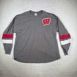 Wisconsin Badgers Spirit Jersey Long Sleeve T Shirt Gray Red White L G